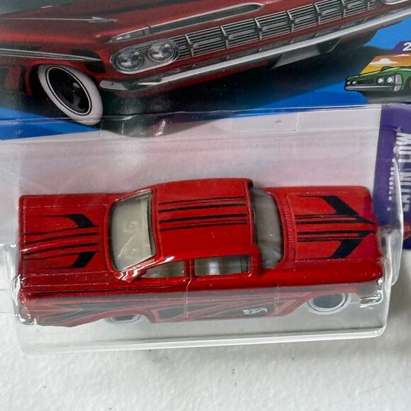 Hot Wheels ’59 Chevy Impala Layin’ Low Red 2/5 Mainline NOC - Picture 4 of 6